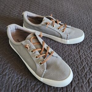 Tommy Bahama Women's Slip-on No-Tie Leather Laces Gray Canvas Sneakers Size 8½